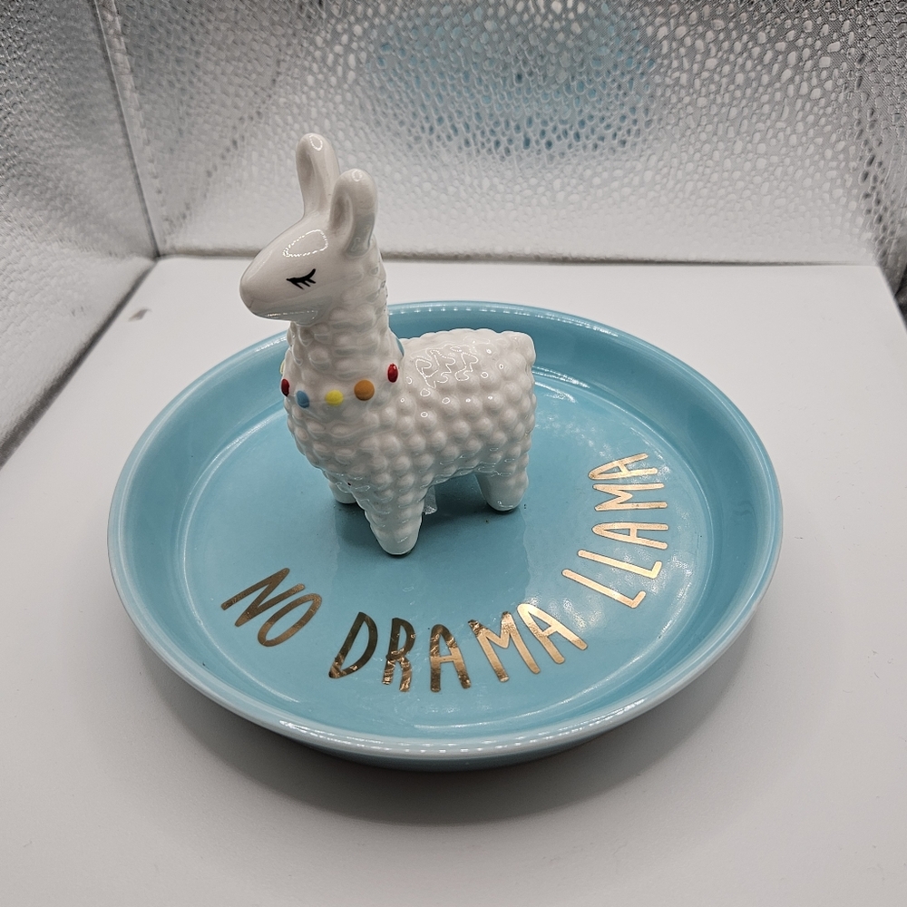 Cutest Little No Drama Llama Jewelry Dish - Blue and White